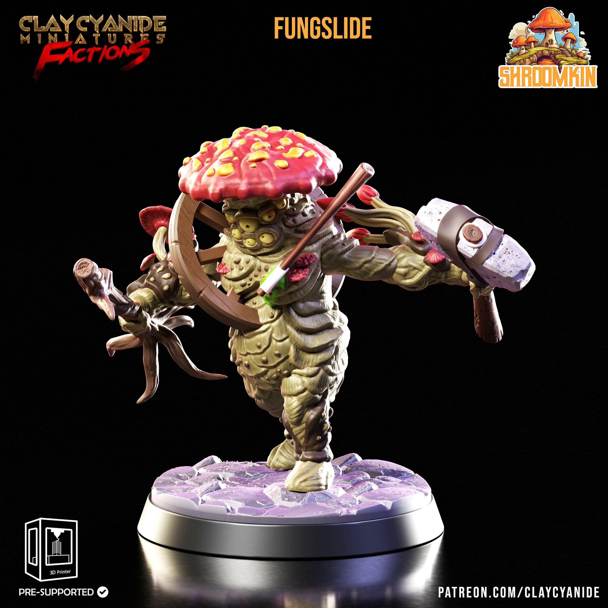 Fungslide Shroomfolk Miniature | Myconid Fungus Folk of Slippery Groves | 32mm Scale - Plague Miniatures