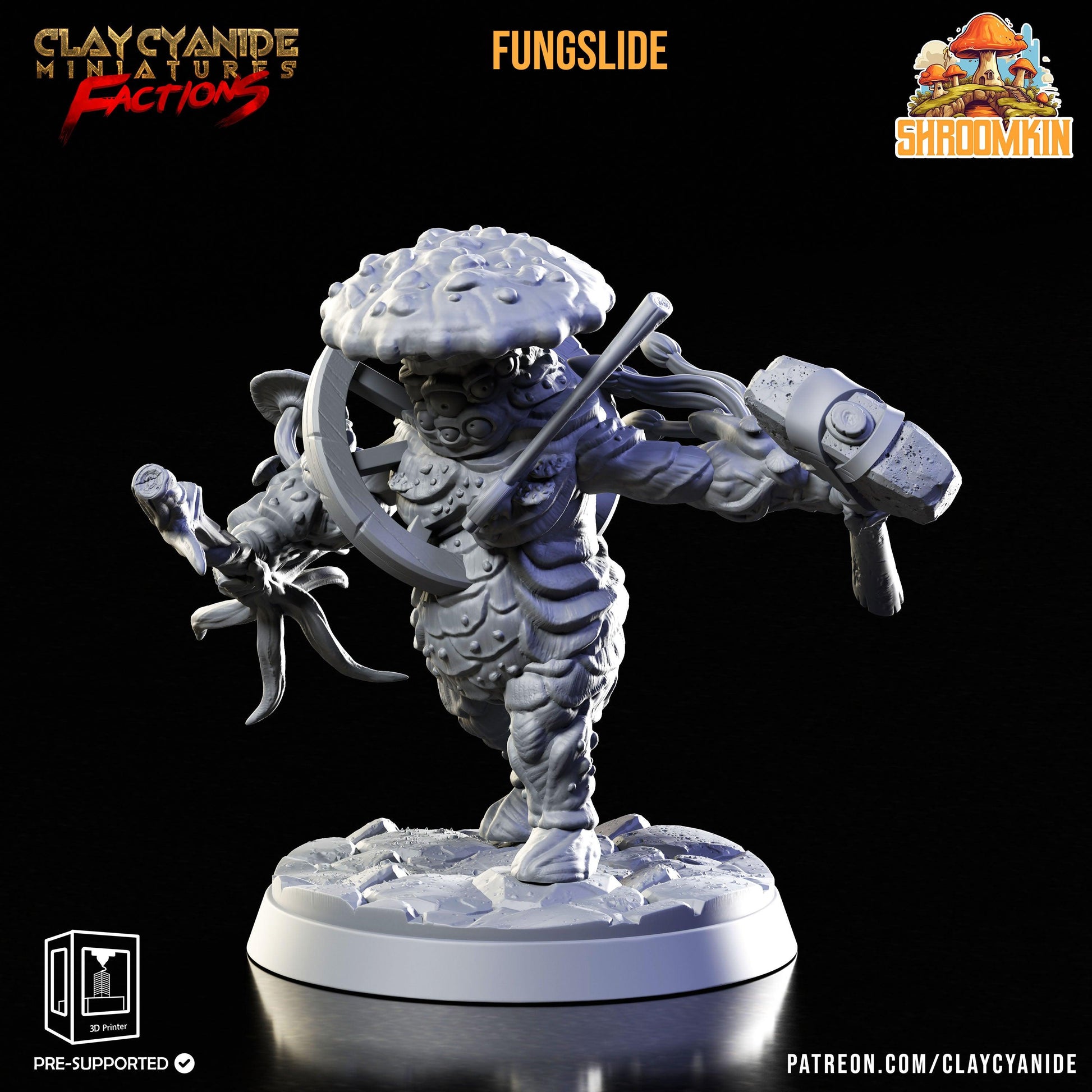 Fungslide Shroomfolk Miniature | Myconid Fungus Folk of Slippery Groves | 32mm Scale - Plague Miniatures