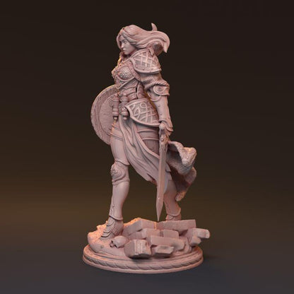 Galdran, Valiant Blade | Human Female Knight Miniature Fighter Warrior | 32mm Scale or 75mm Scale - Plague Miniatures