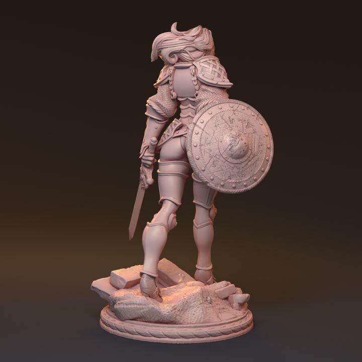 Galdran, Valiant Blade | Human Female Knight Miniature Fighter Warrior | 32mm Scale or 75mm Scale - Plague Miniatures