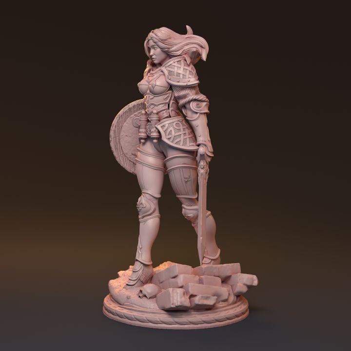 Galdran, Valiant Blade | Human Female Knight Miniature Fighter Warrior | 32mm Scale or 75mm Scale - Plague Miniatures