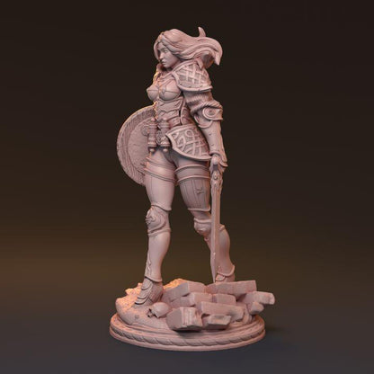 Galdran, Valiant Blade | Human Female Knight Miniature Fighter Warrior | 32mm Scale or 75mm Scale - Plague Miniatures