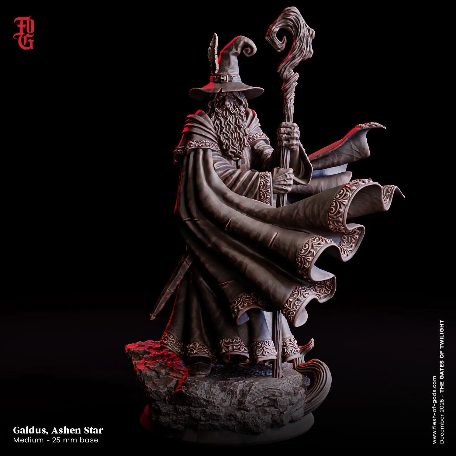 Galdus, Ashen Star Miniature | Great Wizard Arcane Spellcaster Figurine | 32mm Scale or 75mm Scale - Plague Miniatures