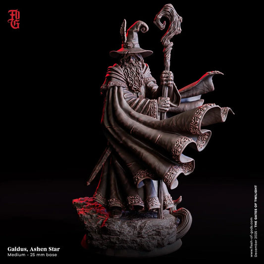 Galdus, Ashen Star Miniature | Great Wizard Arcane Spellcaster Figurine | 32mm Scale or 75mm Scale - Plague Miniatures