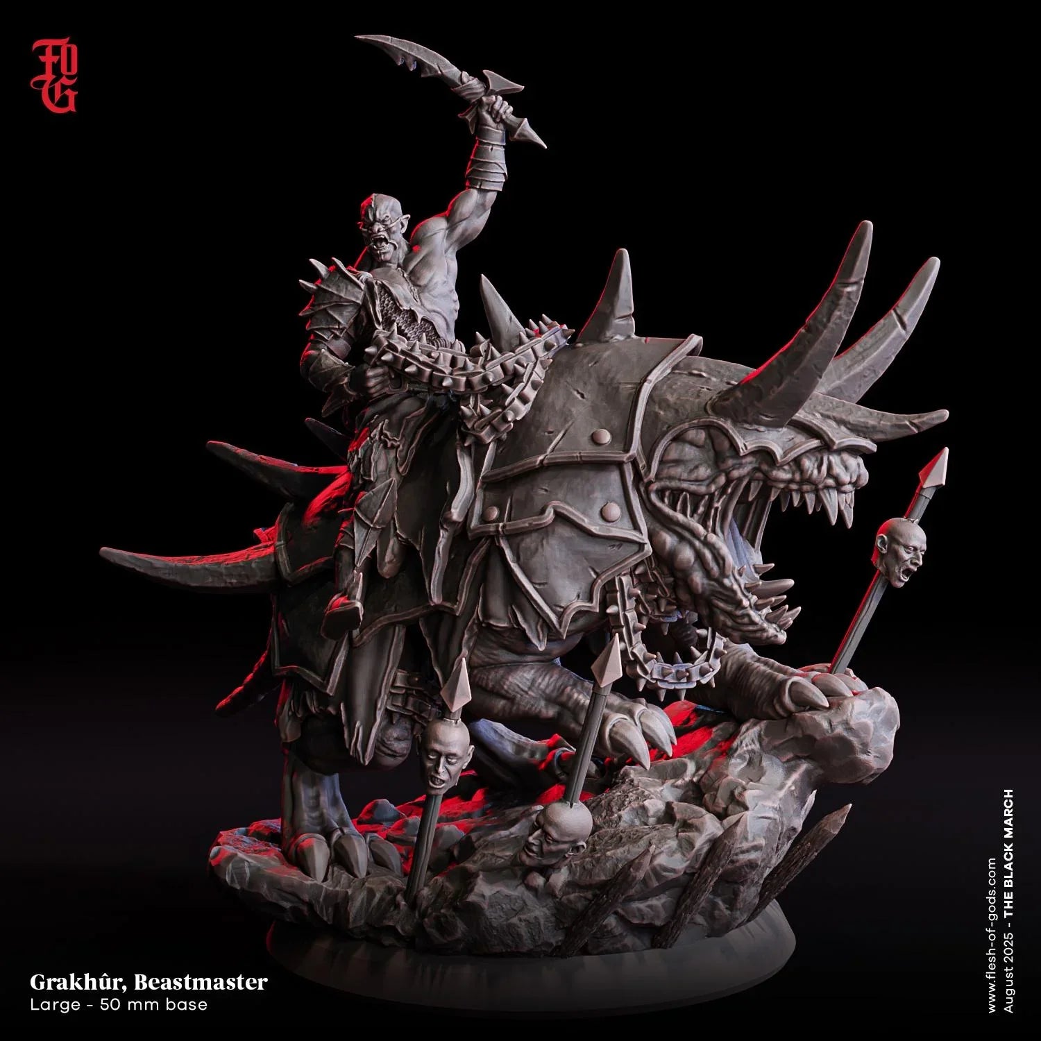 Garkhur, Beastmaster | Black March Orc Warlord Miniature | 50mm Base - Plague Miniatures