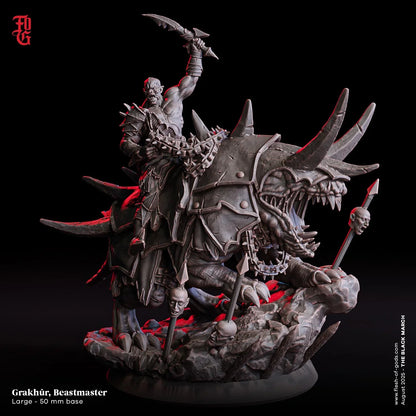 Garkhur, Beastmaster | Black March Orc Warlord Miniature | 50mm Base - Plague Miniatures