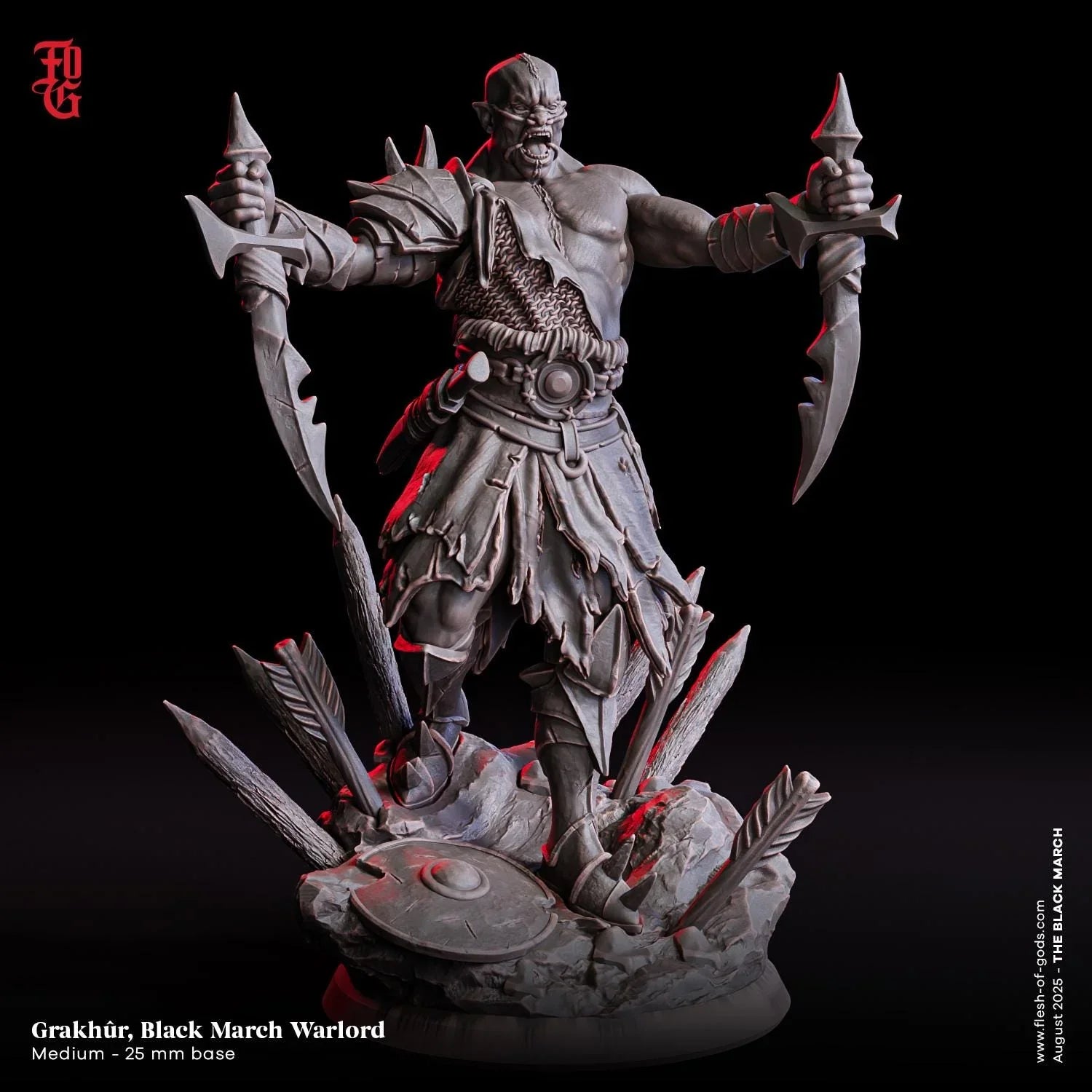 Garkhur Black March Orc Warlord | Monster Miniature | 32mm Scale or 75mm Scale - Plague Miniatures