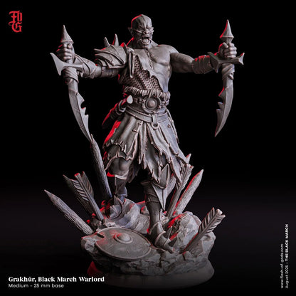 Garkhur Black March Orc Warlord | Monster Miniature | 32mm Scale or 75mm Scale - Plague Miniatures