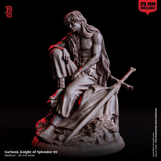 Garland, Knight of Splendor Miniature | Human Noble Fighter Figurine | 32mm Scale or 75mm Scale - Plague Miniatures
