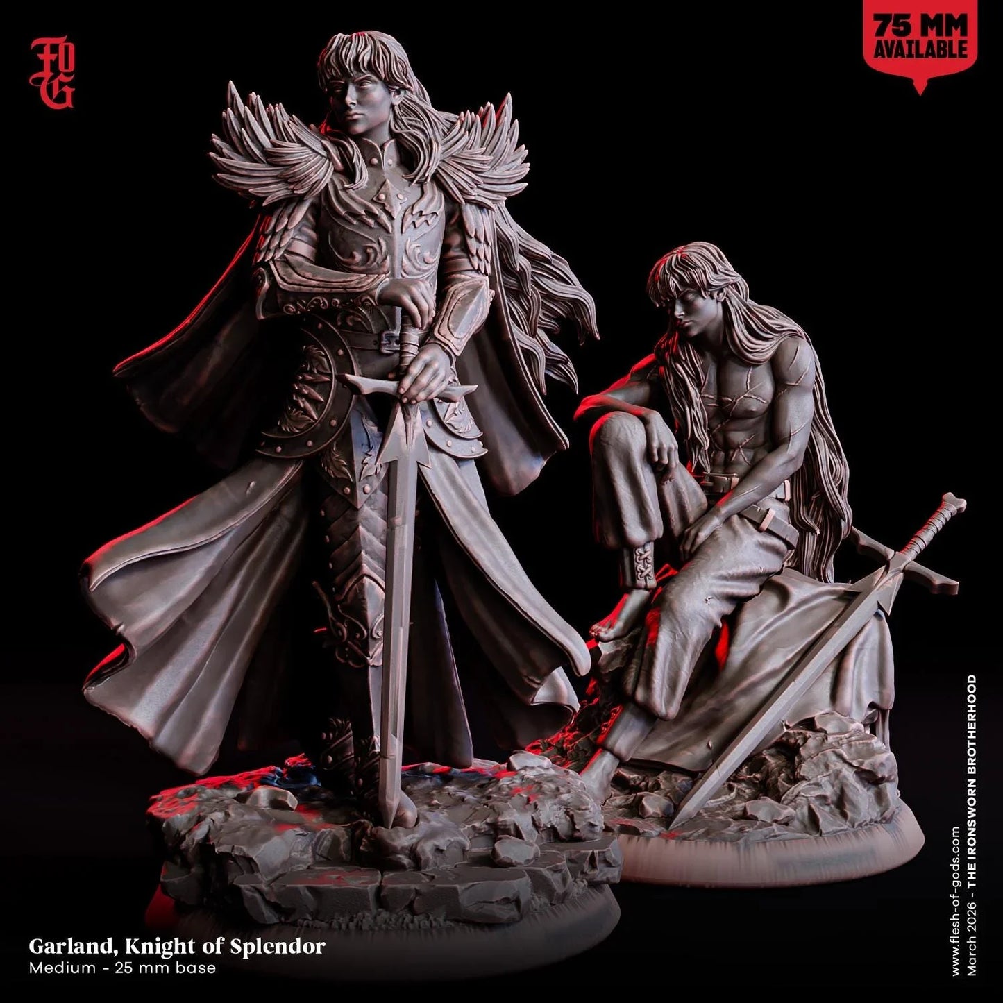 Garland, Knight of Splendor Miniature | Human Noble Fighter Figurine | 32mm Scale or 75mm Scale - Plague Miniatures