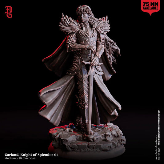 Garland, Knight of Splendor Miniature | Human Warrior Noble Fighter Figurine | 32mm Scale or 75mm Scale - Plague Miniatures
