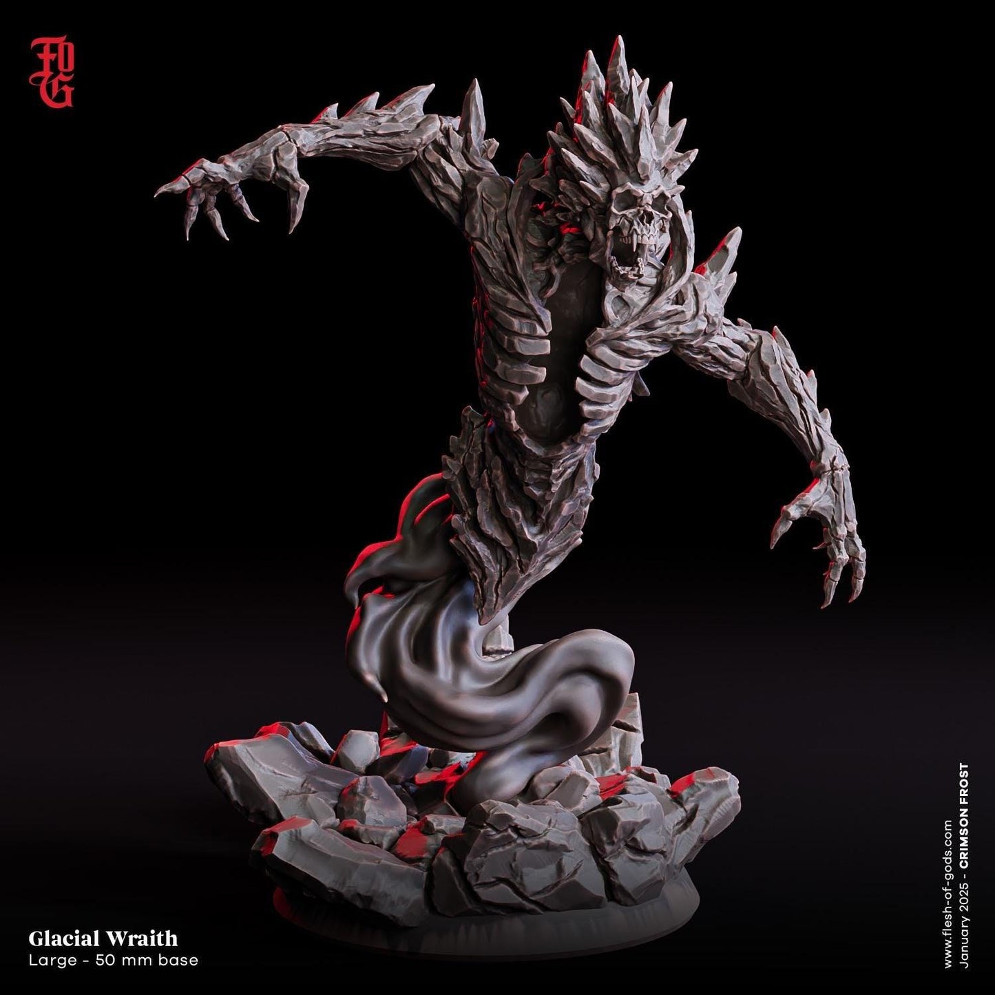 Glacial Wraith Miniature | Undead Skeleton Winter Monster Figure | 50mm Base - Plague Miniatures