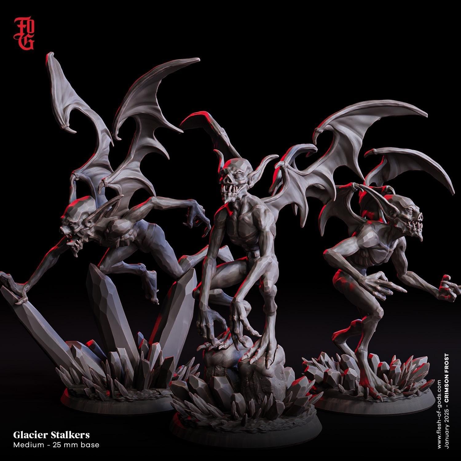 Glacier Stalker Miniature Trio | Flying Undead Gargoyle Figures | 32mm Scale - Plague Miniatures