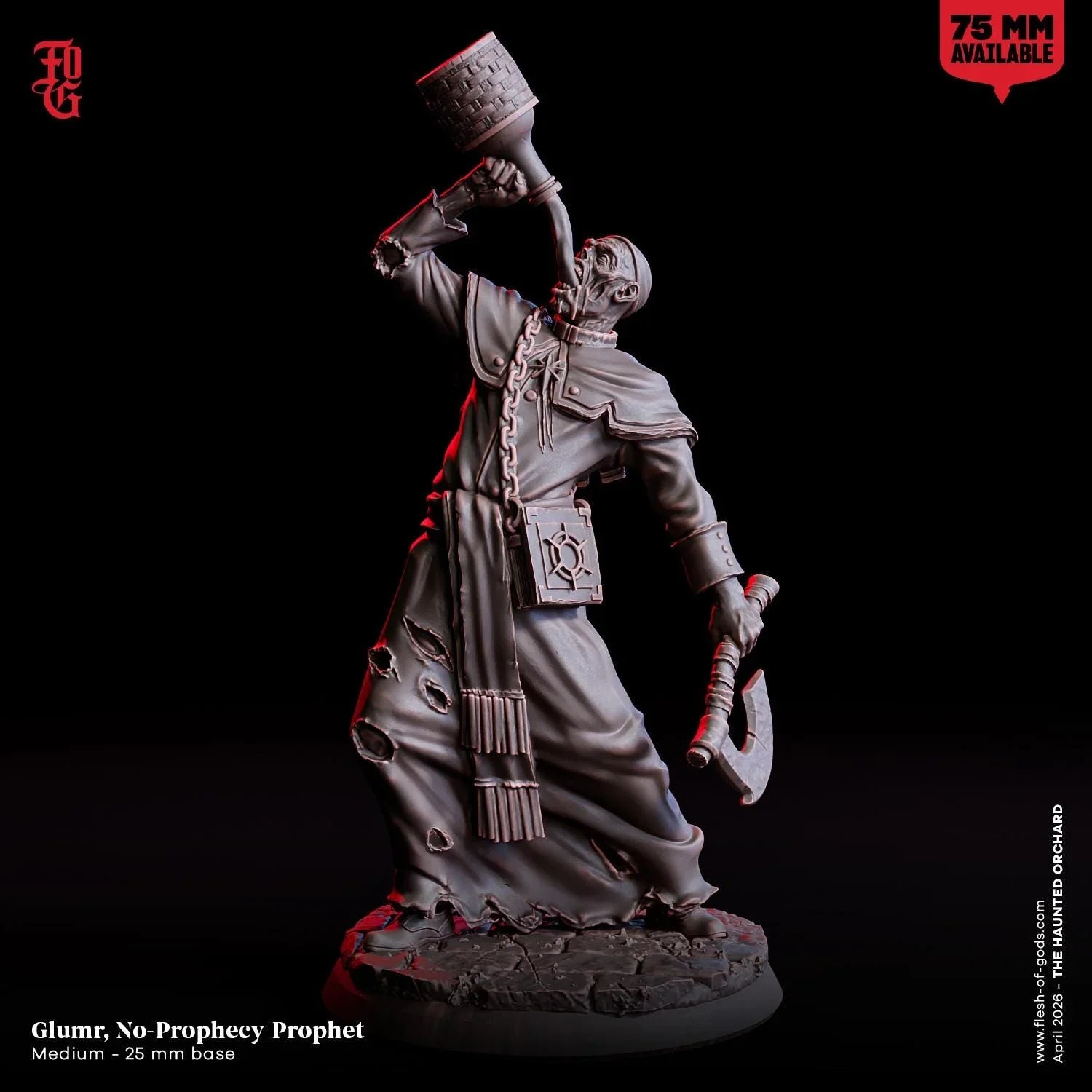 Glumr, Undead Ritual Priest Miniature | Necromancer Prophet Spellcaster Figurine | 32mm Scale or 75mm Scale - Plague Miniatures