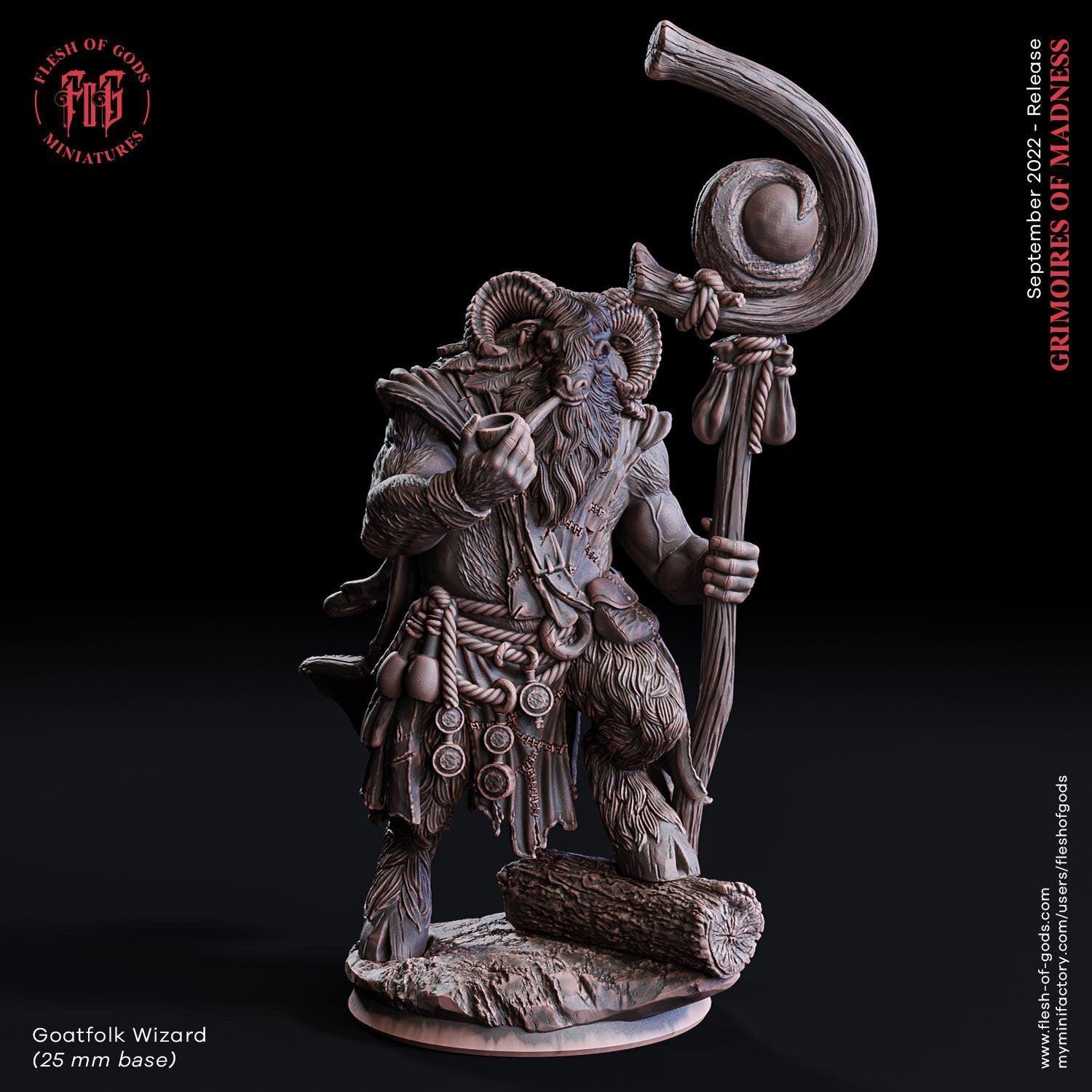 Goatfolk Wizard Miniature | Mystical Beast Spellcaster | 32mm Scale - Plague Miniatures