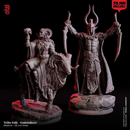 Godstalker Tribe Folk Miniature | Human Deity Hunter Tribal Figurine | 32mm Scale or 75mm Scale - Plague Miniatures