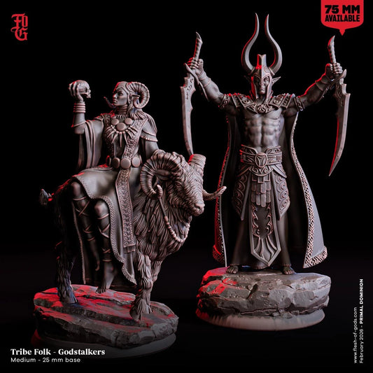Godstalker Tribe Folk Miniature | Human Deity Hunter Tribal Figurine | 32mm Scale or 75mm Scale - Plague Miniatures