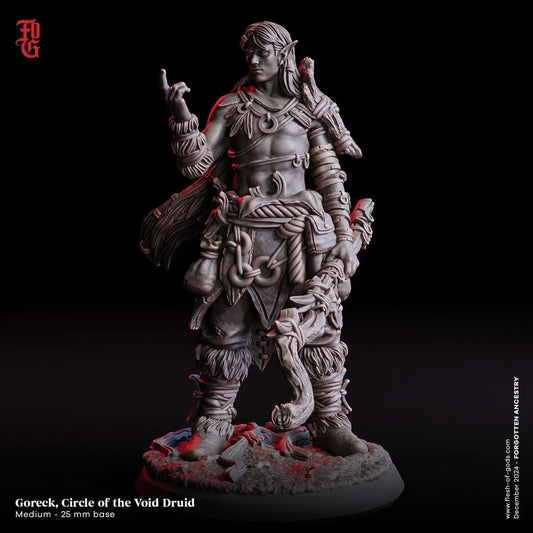 Goreck, Circle of the Void Miniature | Elf Druid Spellcaster Figurine for DnD | 32mm Scale or 75mm Scale - Plague Miniatures