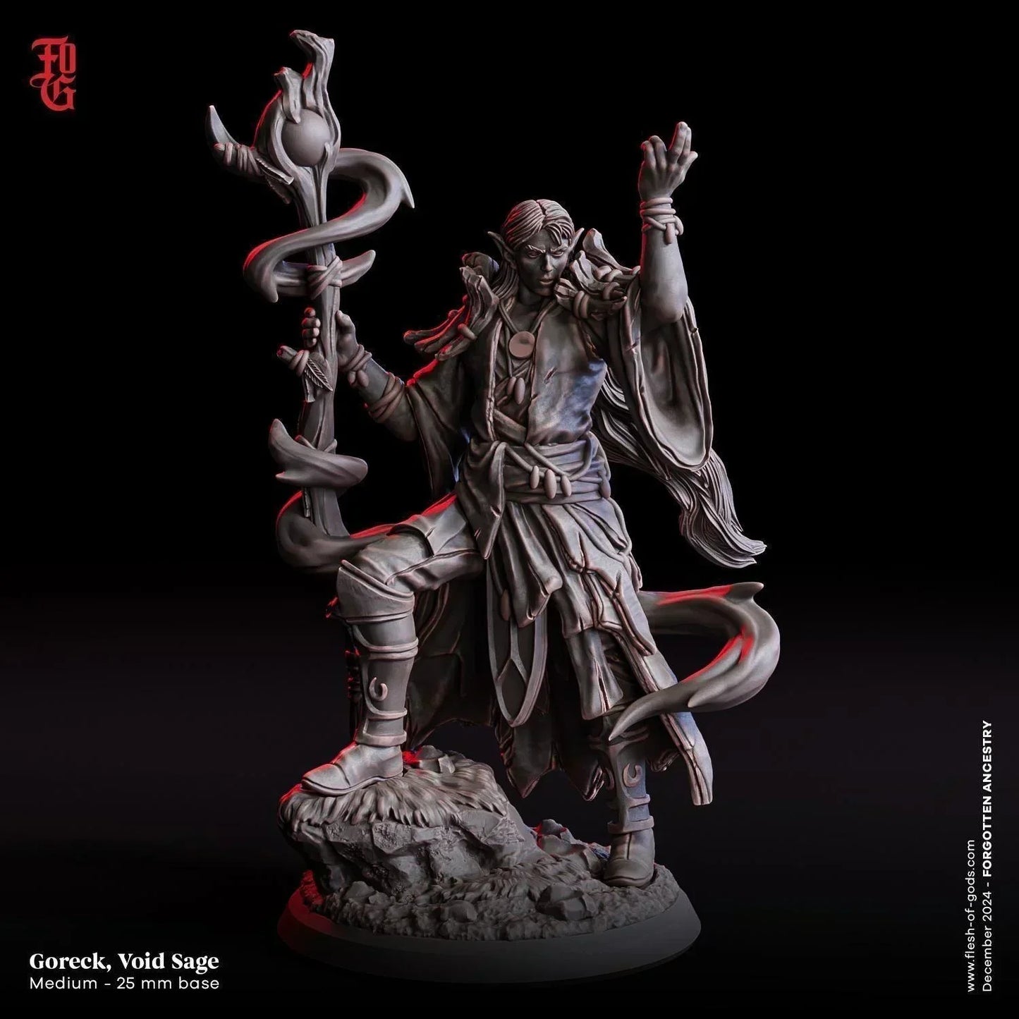 Goreck, Void Sage Miniature | Druid Spellcaster Figurine | 32mm Scale or 75mm Scale - Plague Miniatures