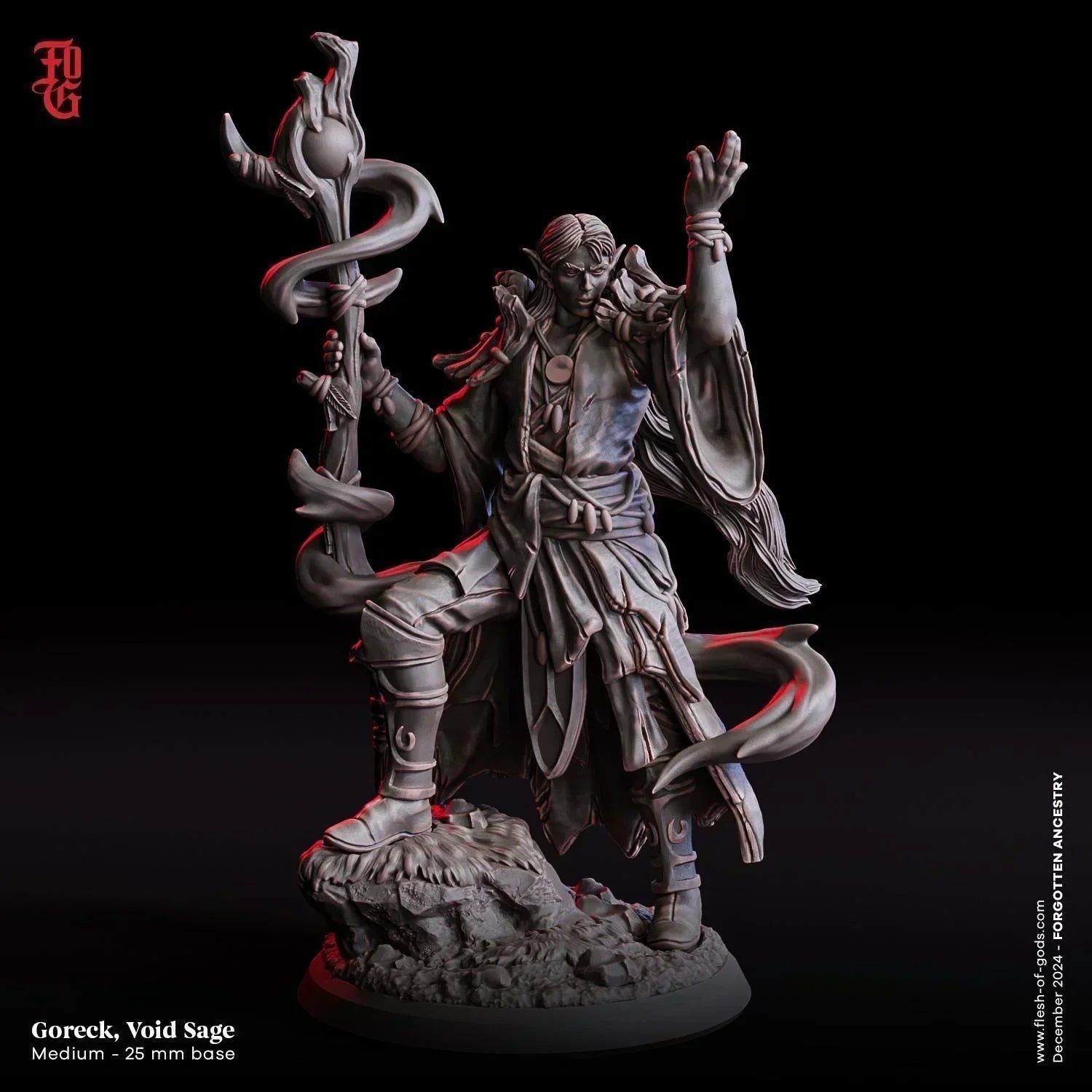 Goreck, Void Sage Miniature | Druid Spellcaster Figurine | 32mm Scale or 75mm Scale - Plague Miniatures