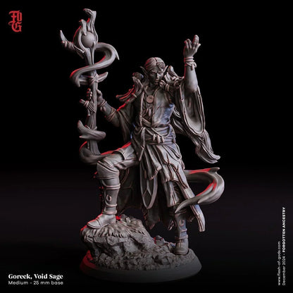Goreck, Void Sage Miniature | Druid Spellcaster Figurine | 32mm Scale or 75mm Scale - Plague Miniatures