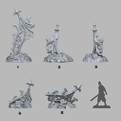 Gothic Gate Miniatures | Wargaming Terrain Set of 5 | 28mm Scale or 32mm Scale - Plague Miniatures