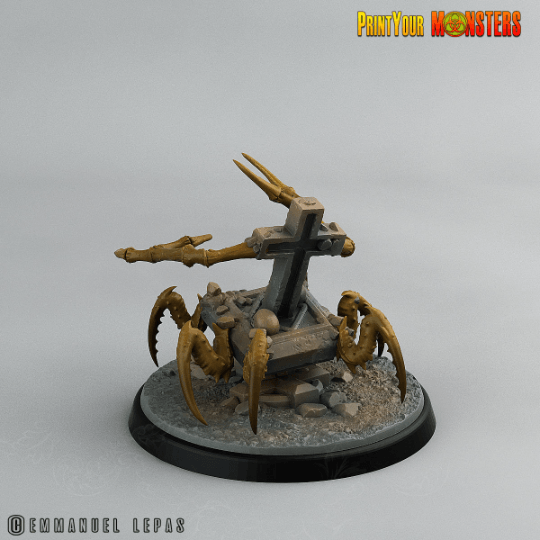 Graveyard Spider Miniature | Halloween Miniature Headstone Spider Terrain | 50mm Base - Plague Miniatures