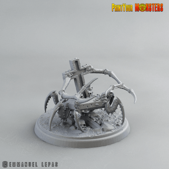 Graveyard Spider Miniature | Halloween Miniature Headstone Spider Terrain | 50mm Base - Plague Miniatures
