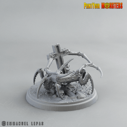 Graveyard Spider Miniature | Halloween Miniature Headstone Spider Terrain | 50mm Base - Plague Miniatures