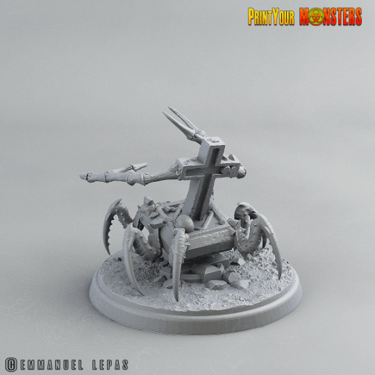 Graveyard Spider Miniature | Halloween Miniature Headstone Spider Terrain | 50mm Base - Plague Miniatures