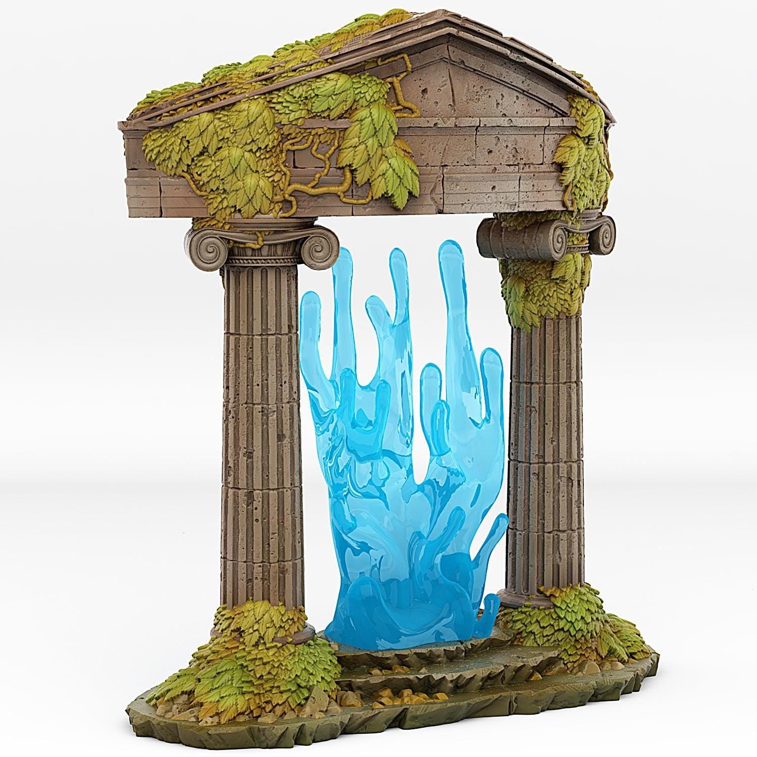 Greek Temple Portal Miniature | Water Effect Terrain Prop | Mythical Dungeon Entrance | 28mm or 32mm Scale - Plague Miniatures