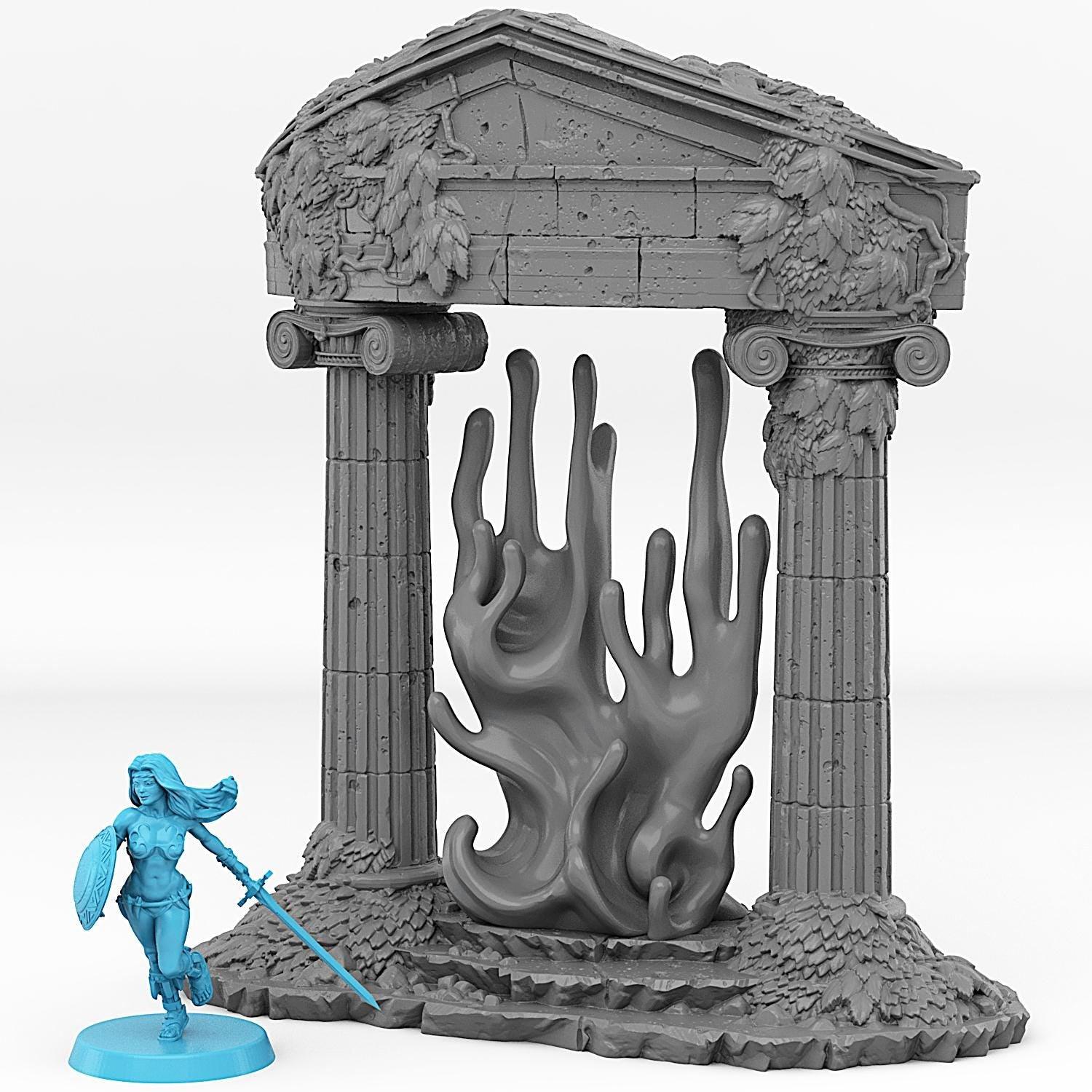 Greek Temple Portal Miniature | Water Effect Terrain Prop | Mythical Dungeon Entrance | 28mm or 32mm Scale - Plague Miniatures