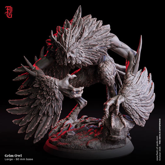 Grim Owl Miniature | Large Forest Monstrosity Monster Figurine | 50mm Base - Plague Miniatures