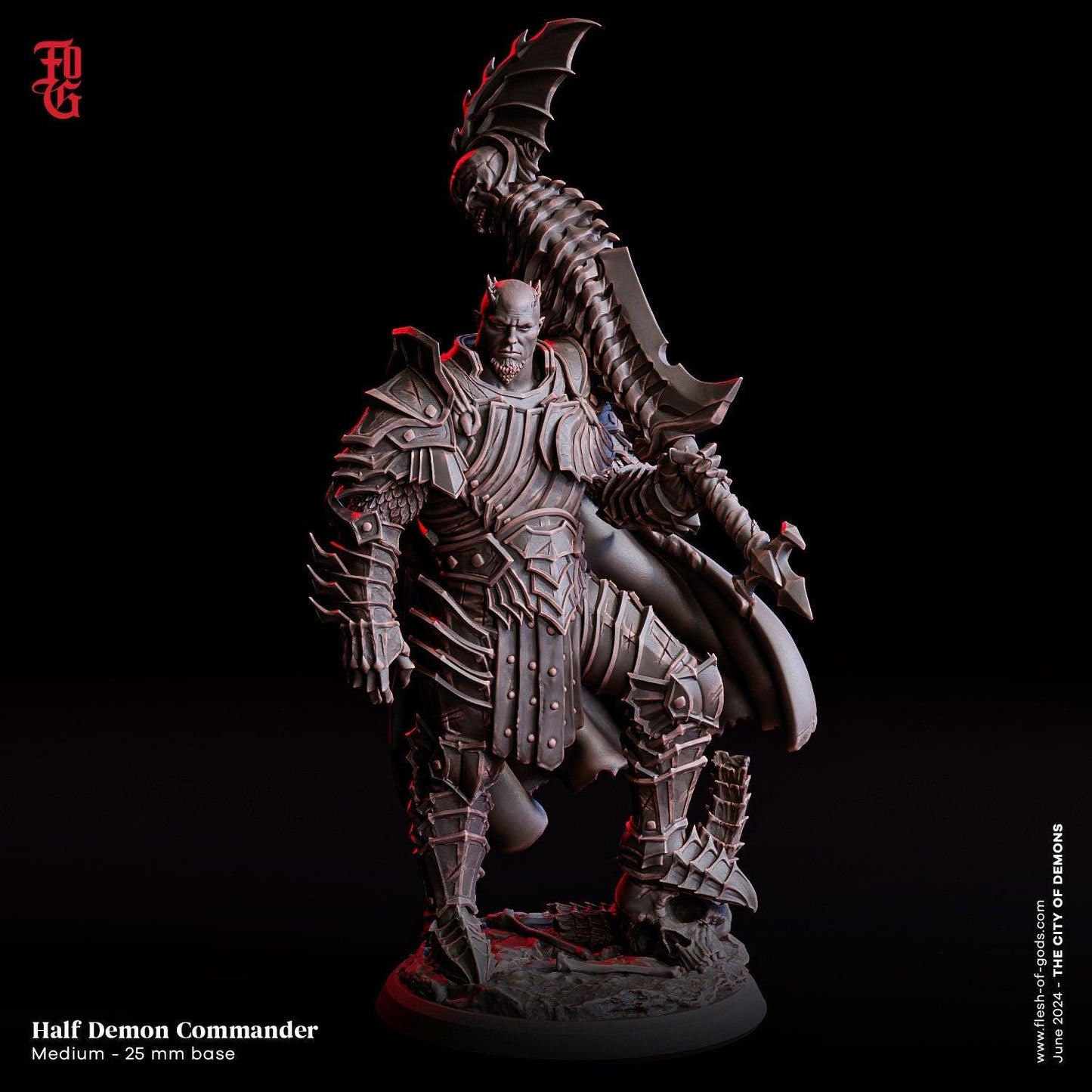 Half-Demon Commander Miniature | Demonic Figurine for Tabletop RPGs | 32mm Scale or 75mm Scale - Plague Miniatures