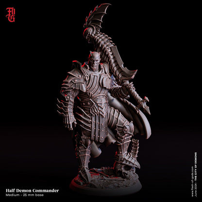 Half-Demon Commander Miniature | Helm or No Helm Option for Tabletop RPGs | 32mm Scale or 75mm Scale - Plague Miniatures