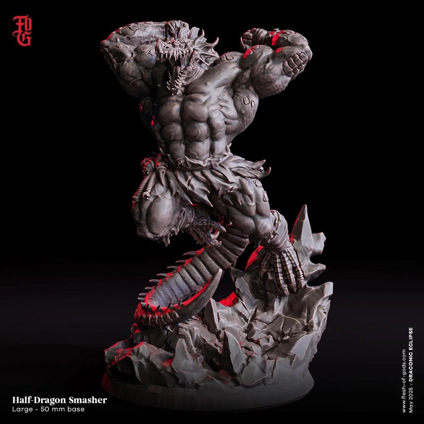 Half-Dragon Smasher | Draconic Hybrid Monster Miniature | 50mm Base - Plague Miniatures