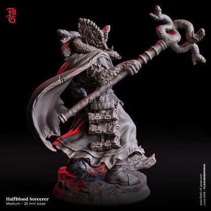 Halfblood Sorcerer | Serpentfolk Spellcaster Monster Miniature | 32mm Scale - Plague Miniatures