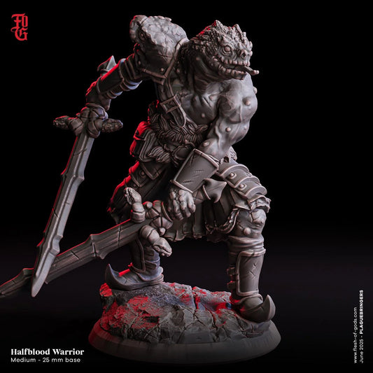 Halfblood Warrior | Serpentfolk Fighter Monster Miniature | 32mm Scale - Plague Miniatures