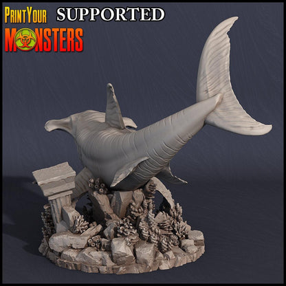 Hammerhead Shark Miniature | Underwater Beast Figure for Fantasy Wargaming | 50mm Base - Plague Miniatures