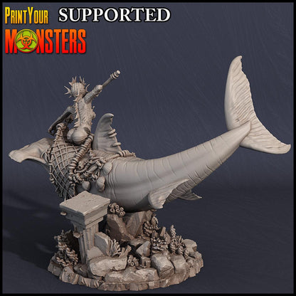 Hammerhead Shark Miniature | Underwater Beast Figure for Fantasy Wargaming | 50mm Base - Plague Miniatures