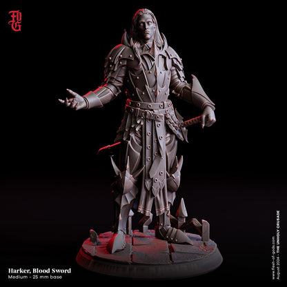 Harker, Blood Sword Miniature | Vampire Fighter Figure | 32mm Scale or 75mm Scale - Plague Miniatures