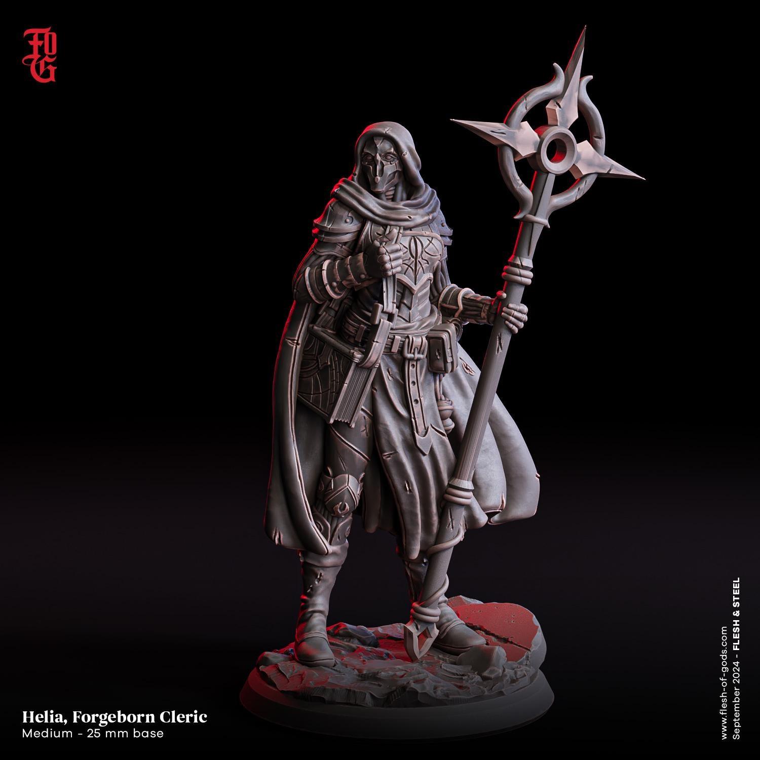 Helia, Forgeborn Cleric Miniature | Steampunk Magitek Spellcaster | 32mm Scale or 75mm Scale - Plague Miniatures