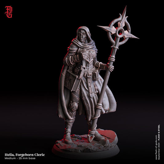 Helia, Forgeborn Cleric Miniature | Steampunk Magitek Spellcaster | 32mm Scale or 75mm Scale - Plague Miniatures