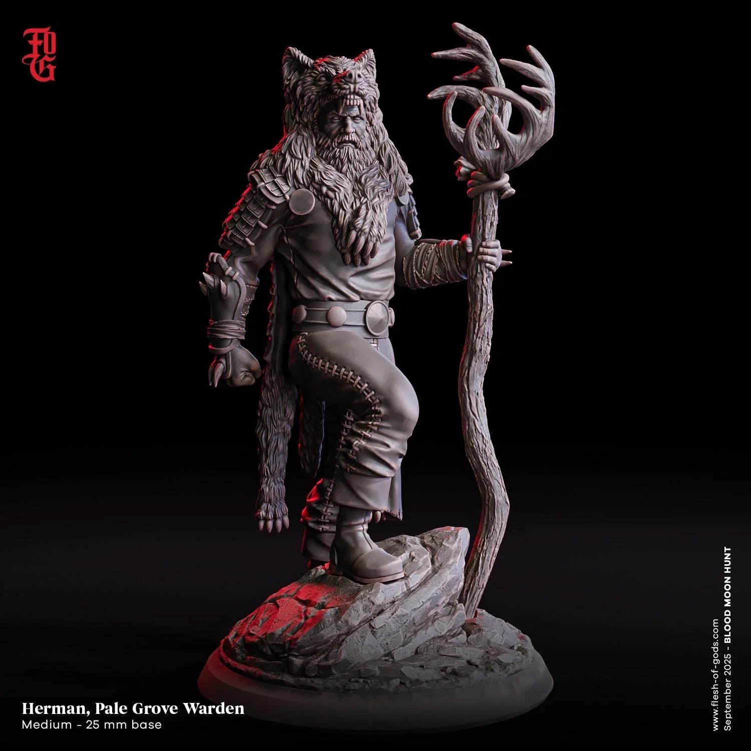 Herman, the Pale Grove Warden | Human Druid Miniature | 32mm Scale or 75mm Scale - Plague Miniatures