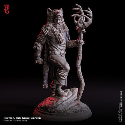 Herman, the Pale Grove Warden | Human Druid Miniature | 32mm Scale or 75mm Scale - Plague Miniatures