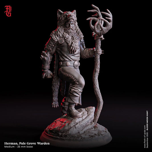 Herman, the Pale Grove Warden | Human Druid Miniature | 32mm Scale or 75mm Scale - Plague Miniatures