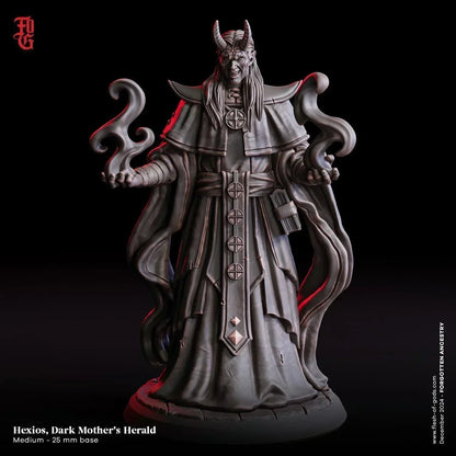 Hexios, Dark Mother's Herald Miniature | Demon Warlock Spellcaster Figurine | 32mm Scale or 75mm Scale - Plague Miniatures