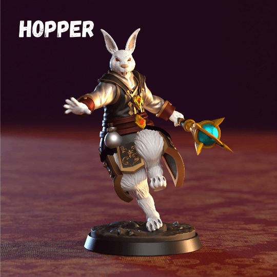 Hopper Harengon Miniature | Spellcaster Rabbit Figurine for Tabletop Gaming | 32mm Scale - Plague Miniatures