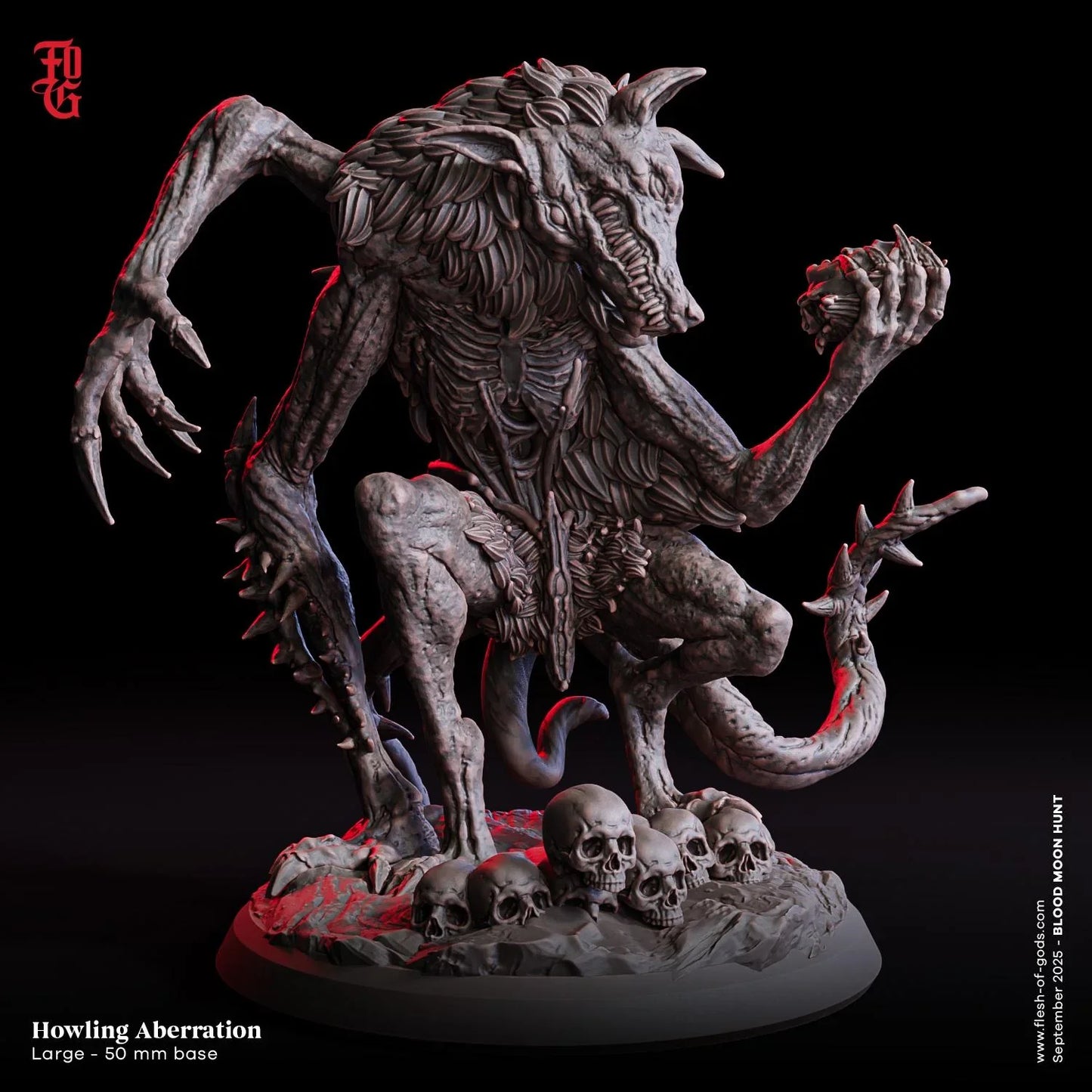 Howling Aberration Miniature | Werewolf Hybrid Wolf Monster Figure | 50mm Base - Plague Miniatures