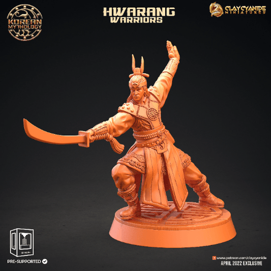 Hwarang Fighter Miniature | 5 Dynamic Figures with Long Swords for DnD 5e | 32mm Scale - Plague Miniatures